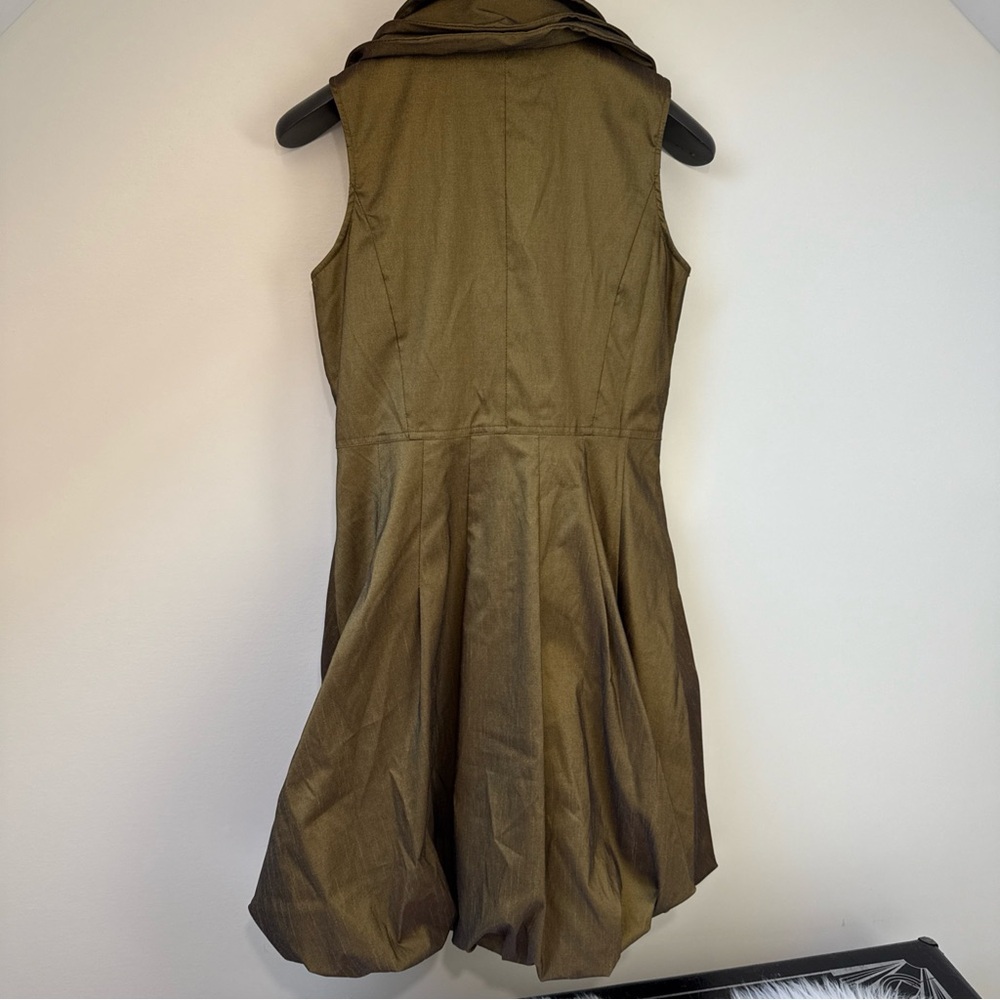 Samuel Dong Gold Triple Collar Sleeveless Bubble Dress Small Metallic Olive - Picture 7 of 12